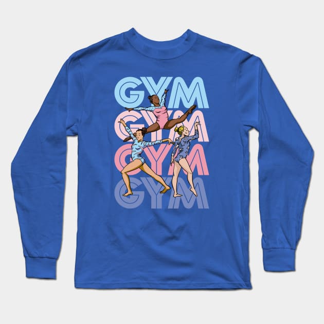 Retro GYM Gymnastics Girl Cartoon Gymnast Long Sleeve T-Shirt by SLAG_Creative